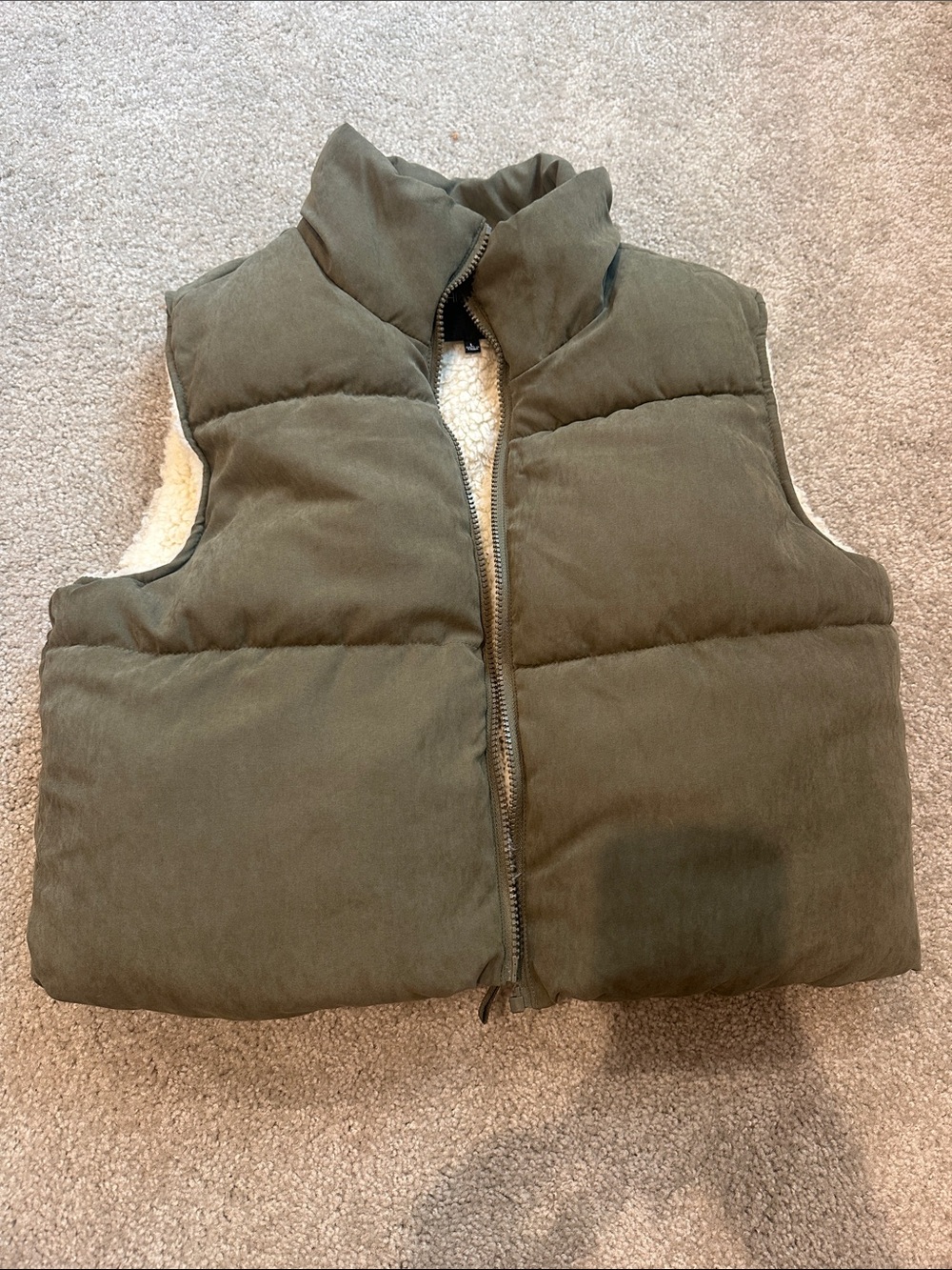 Fashion Nova Kids Olive Puffer Vest with Sherpa Trim